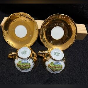 Tirschenreuth Bavaria Gold and White Teacup Set of 2